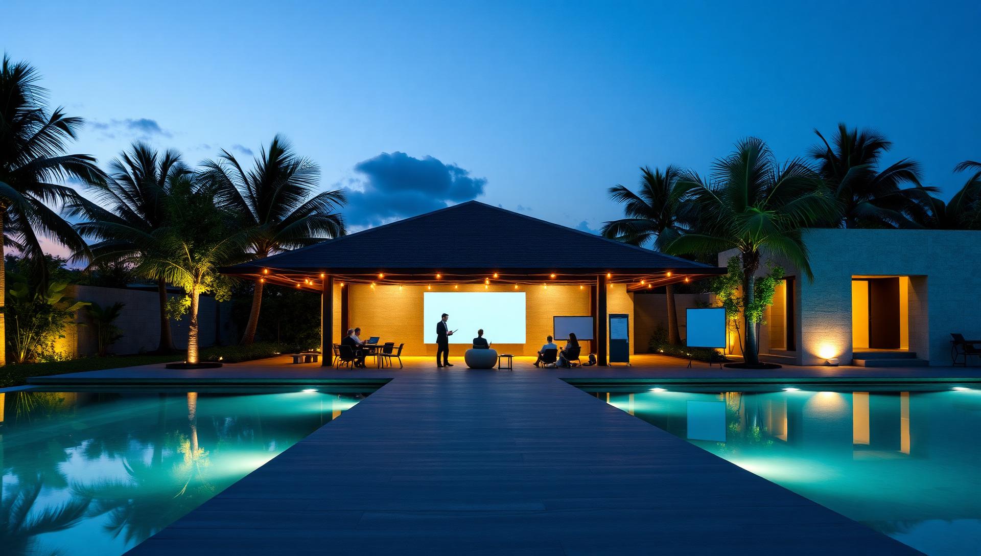 Evening corporate programme at a warmly lit Uwina villa